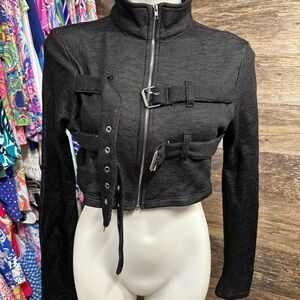 Julia by Love J Chic Black Utility Cropped Zip Jacket for Women